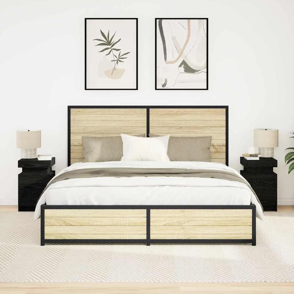 Κομοδίνο 2 pcs Μαύρη Οξυά 35 x 39 x 55 εκ. Επεξεργασμένο ξύλο