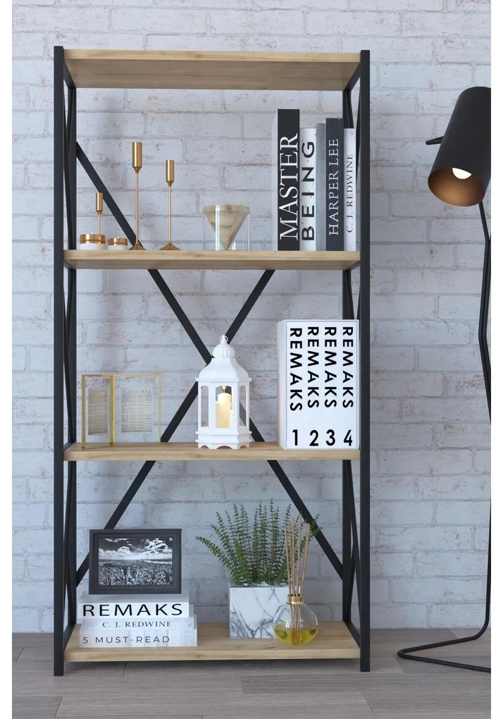 Βιβλιοθήκη ArteLibre IKE Δρυς/Μαύρο Μοριοσανίδα/Μέταλλο 70x34x114.5cm