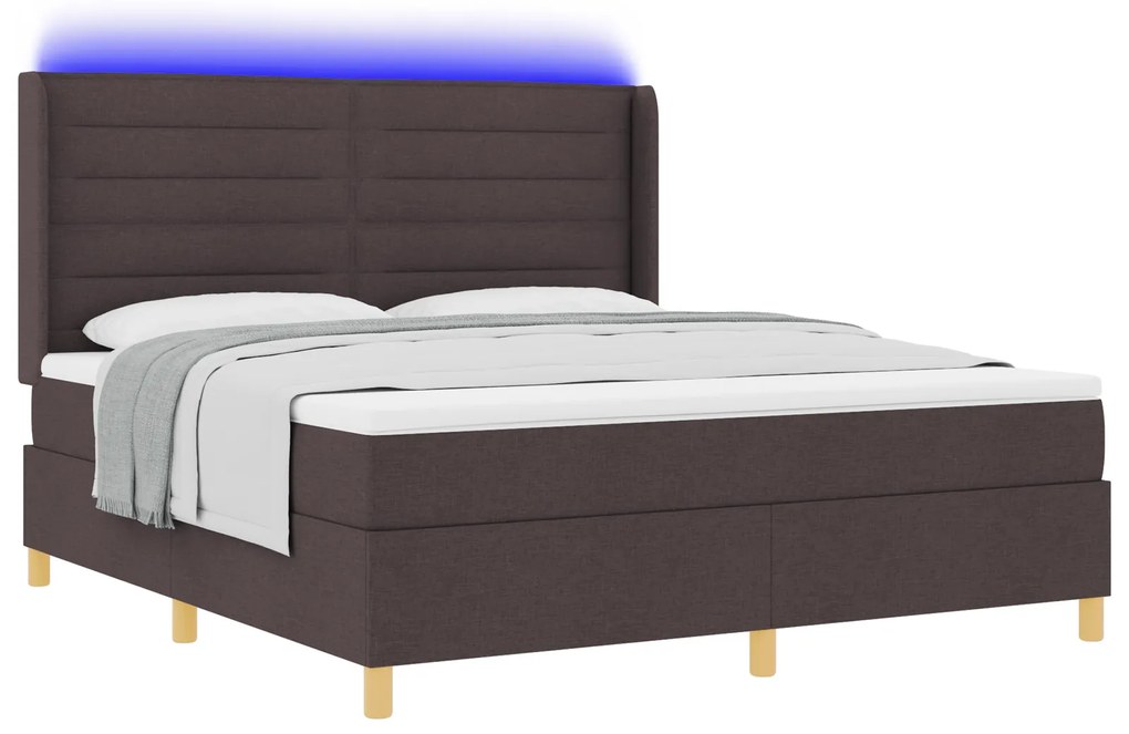 vidaXL κρεβάτι Box Spring με Στρώμα και LED Καφετί 180x200 εκ Υφασμάτινο