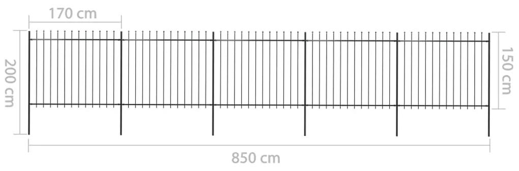 vidaXL Κάγκελα Περίφραξης με Λόγχες Μαύρα 8,5 x 1,5 μ. από Χάλυβα