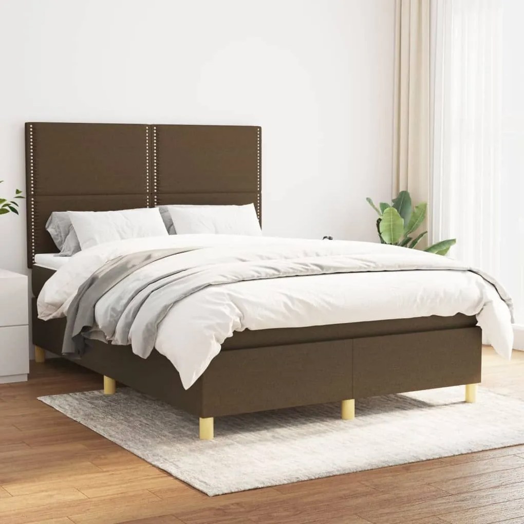 Κρεβάτι Boxspring με Στρώμα Σκούρο Καφέ 140x200 εκ Υφασμάτινο - Καφέ