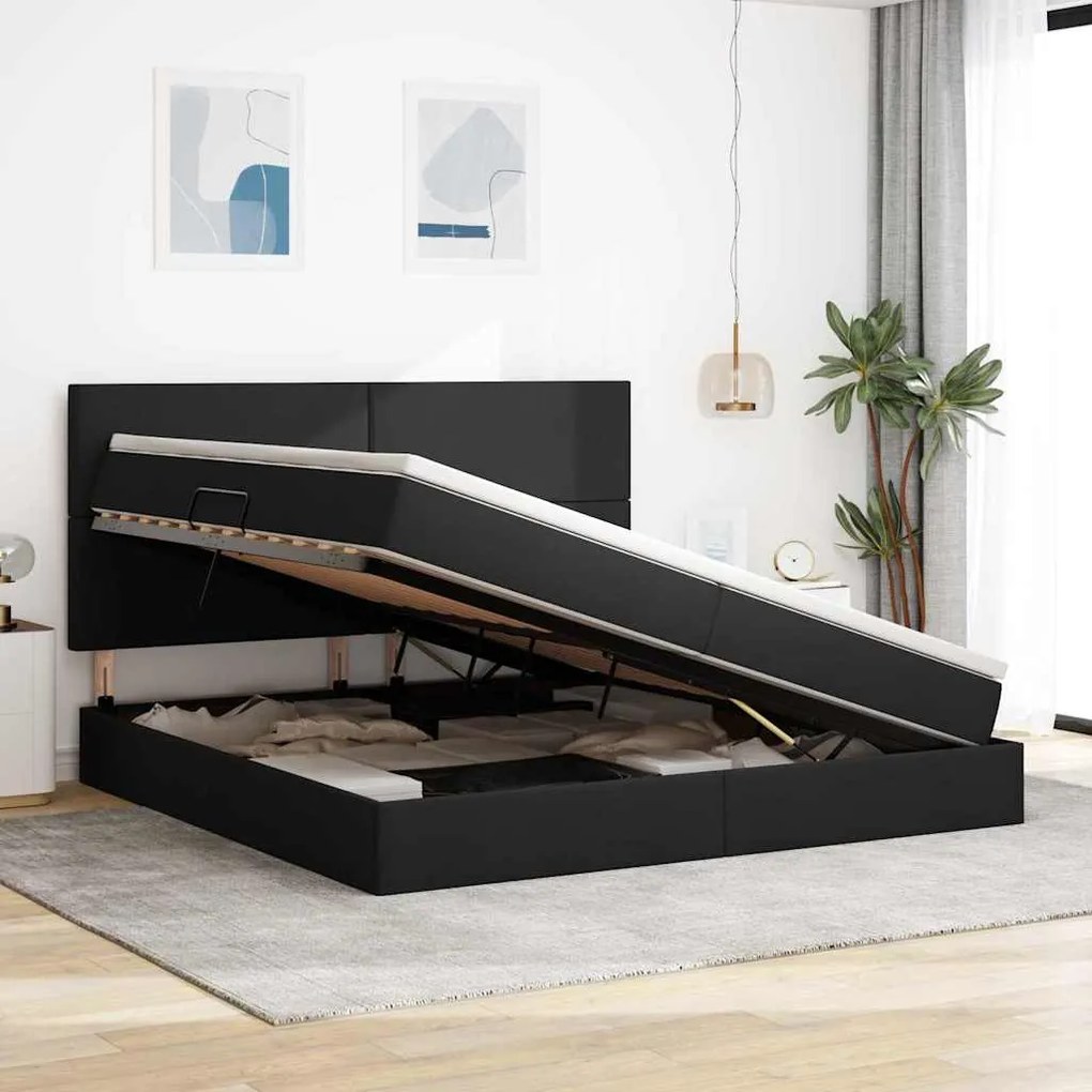 vidaXL Κρεβάτι με αποθηκευτικό χώρο και LED Μαύρο 200 x 200 cm
