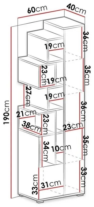 Βιβλιοθήκη Omaha J103, 60x190x40cm, 53 kg, Σκυρόδεμα, Άσπρο, Πλαστικοποιημένη μοριοσανίδα, Ο αριθμός των θυρών: 3, Εντοιχισμένη, Ανοιχτό, Με πόρτες