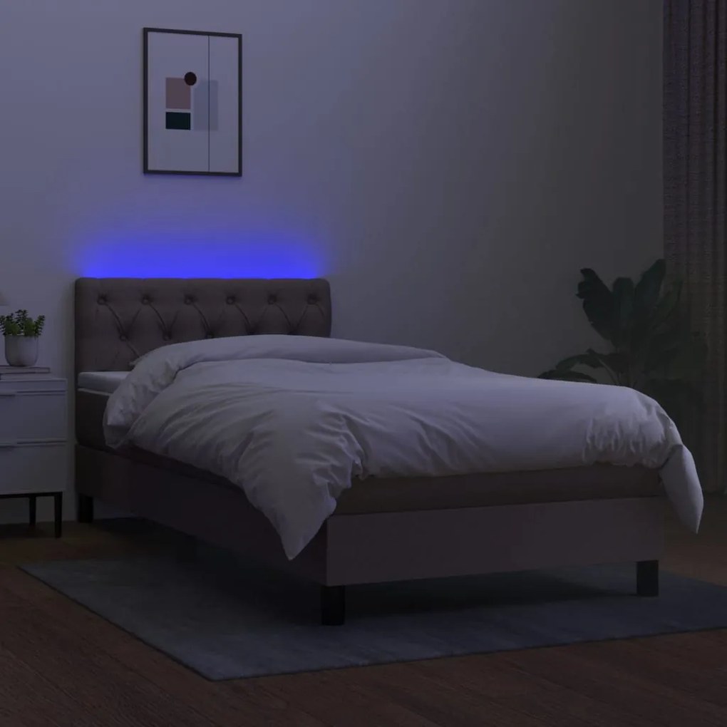 vidaXL Κρεβάτι Boxspring με Στρώμα & LED Taupe 80x200 εκ. Υφασμάτινο