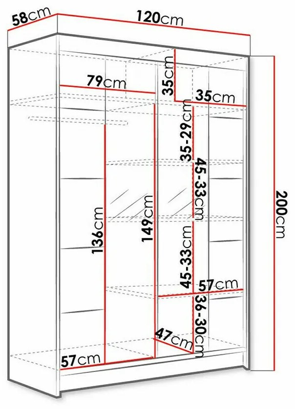 Ντουλάπα Atlanta 151, Μαύρο, Άσπρο, 200x120x58cm, 111 kg, Πόρτες ντουλάπας: Ολίσθηση, Αριθμός ραφιών: 5, Αριθμός ραφιών: 5 | Epipla1.gr