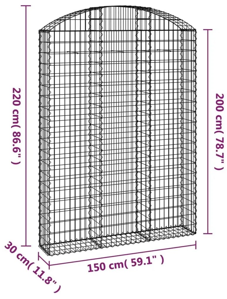 Συρματοκιβώτιο Τοξωτό 150x30x200/220εκ. από Γαλβανισμένο Χάλυβα - Ασήμι