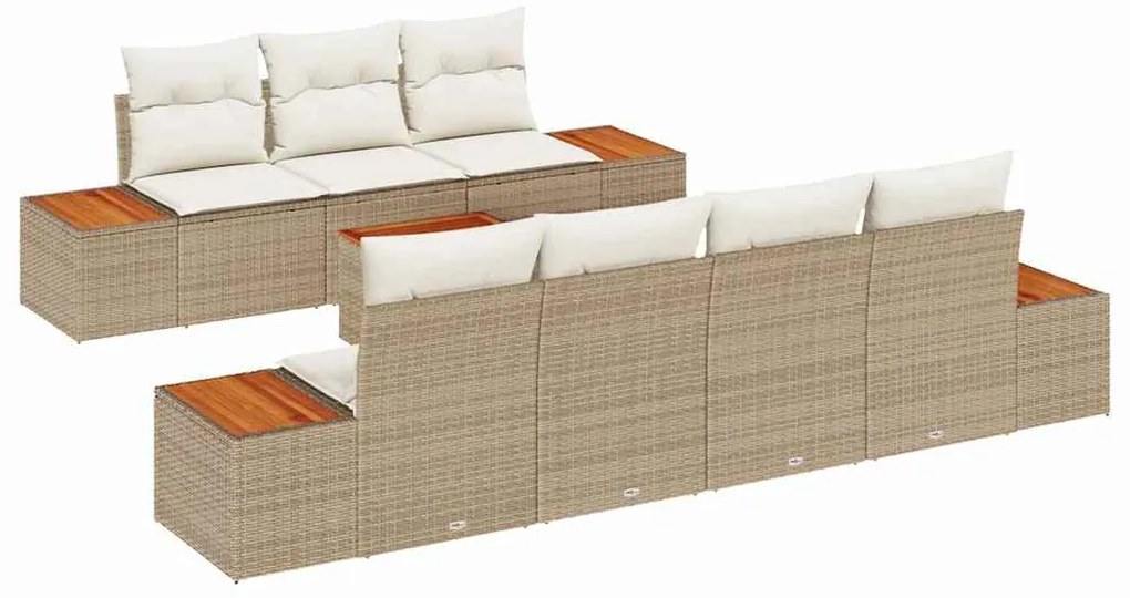 vidaXL Σετ Καναπέ Κήπου με μαξιλάρι 8 pcs Μπεζ Πολυ ράταν