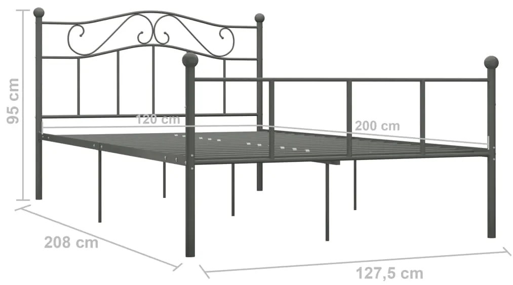 vidaXL Πλαίσιο Κρεβατιού Γκρι 120 x 200 εκ. Μεταλλικό