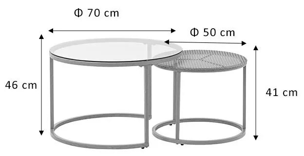 Τραπέζια σαλονιού Beatrice σετ 2τεμ γυαλί-φυσικό rattan-φυσικό μέταλλο