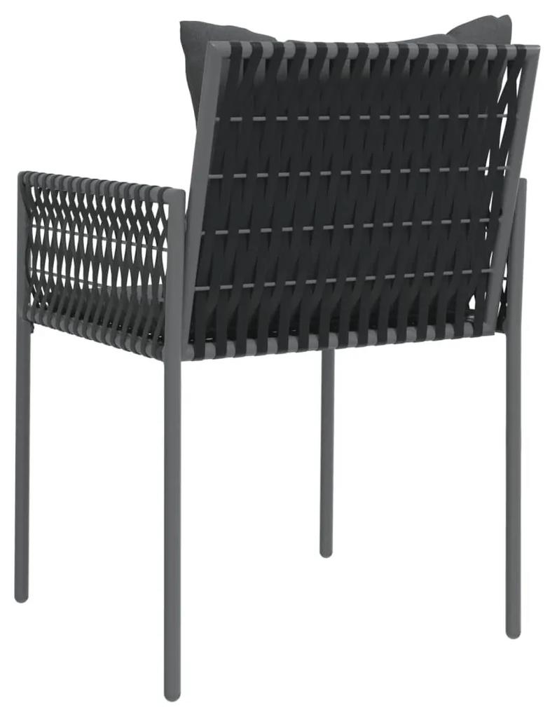 Καρέκλες Κήπου 2 τεμ. Μαύρο 54x61x83 εκ Συνθ. Ρατάν &amp; Μαξιλάρια - Μαύρο