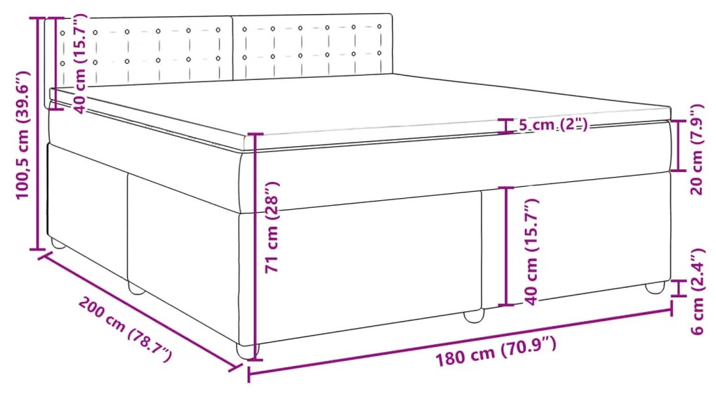 Κρεβάτι Boxspring με Στρώμα Ανοιχτό Γκρι 180x200 εκ. Υφασμάτινο - Γκρι