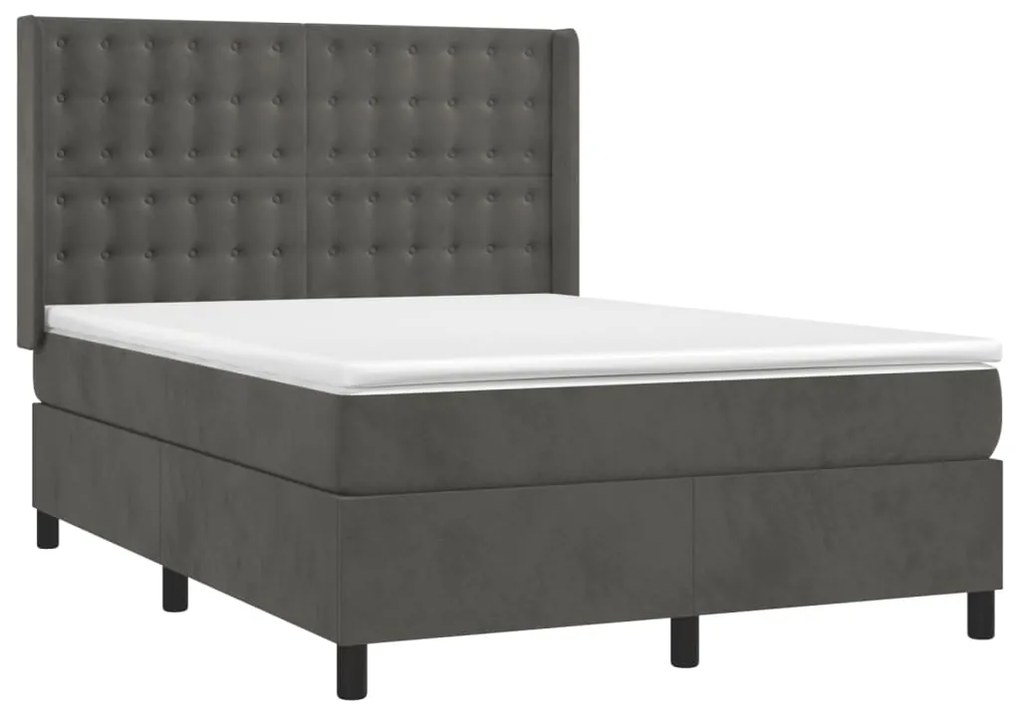 vidaXL Κρεβάτι Boxspring με Στρώμα Σκούρο Γκρι 140x200 εκ. Βελούδινο