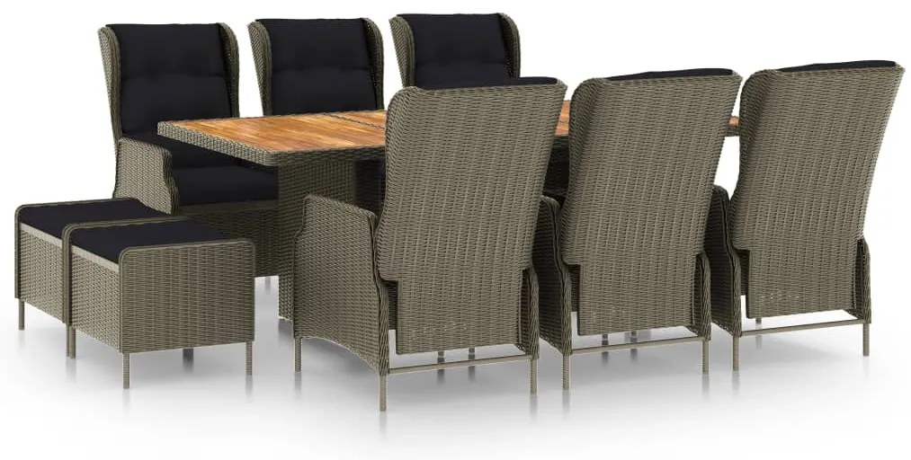 vidaXL Σετ Τραπεζαρίας Εξ. Χώρου 9 τεμ. Καφέ Συνθ. Ρατάν με Μαξιλάρια