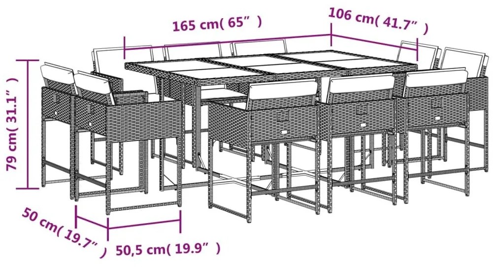 Σετ Τραπεζαρίας Κήπου 11 τεμ. Καφέ Συνθετικό Ρατάν με Μαξιλάρια - Καφέ