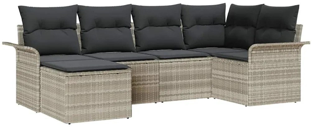 vidaXL Σετ Καναπέ Κήπου με μαξιλάρι 6 pcs Ανοιχτό γκρι Πολυ ράταν