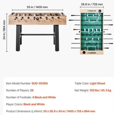 VEVOR 140 cm Foosball Soccer Game Table Standard Size Foosball Table for Home