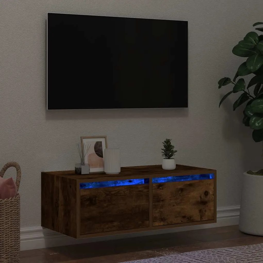 vidaXL Έπιπλο Τηλεόρασης με LED Καπνιστή Δρυς 75x35,5x25 εκ.