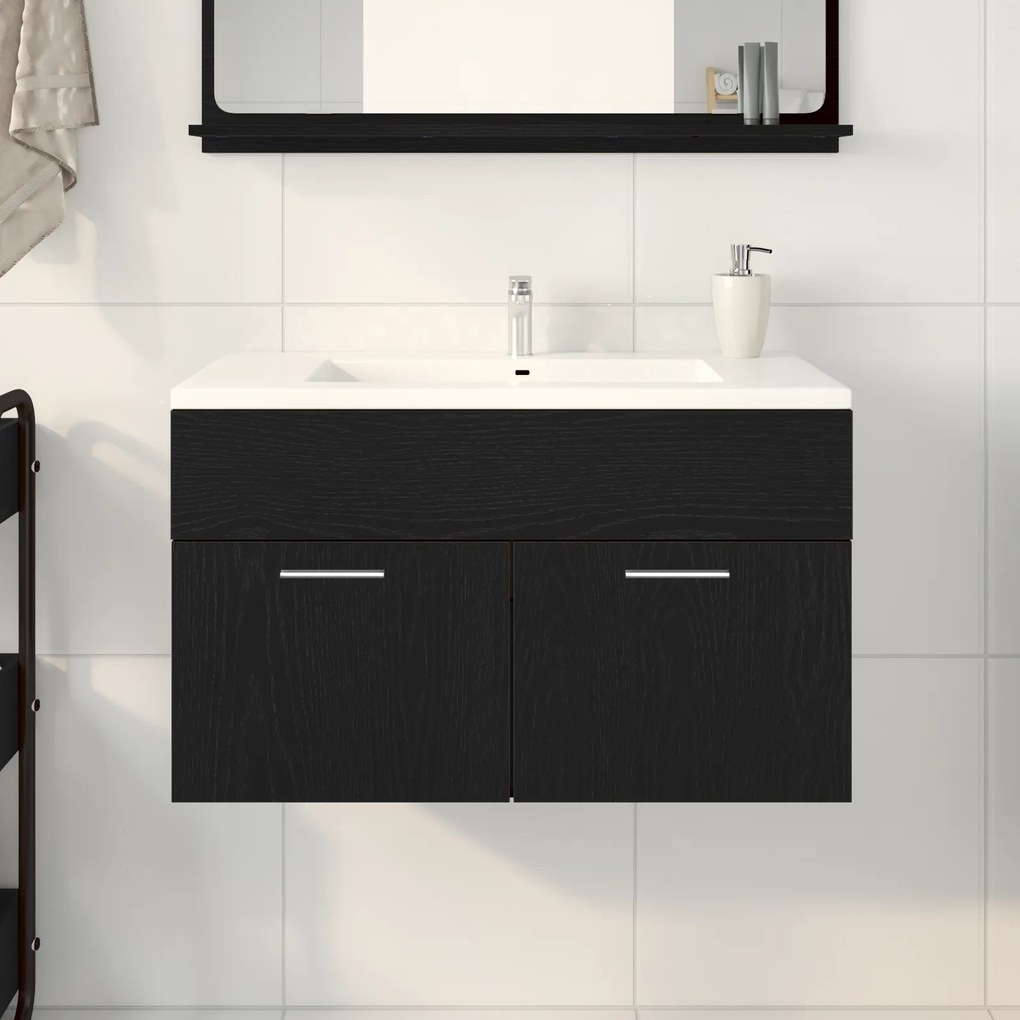 vidaXL Νιπτήρας με Ντουλάπι Μαύρη Δρυς 90x38,5x46 εκ. Επεξεργασμένο Ξύλο