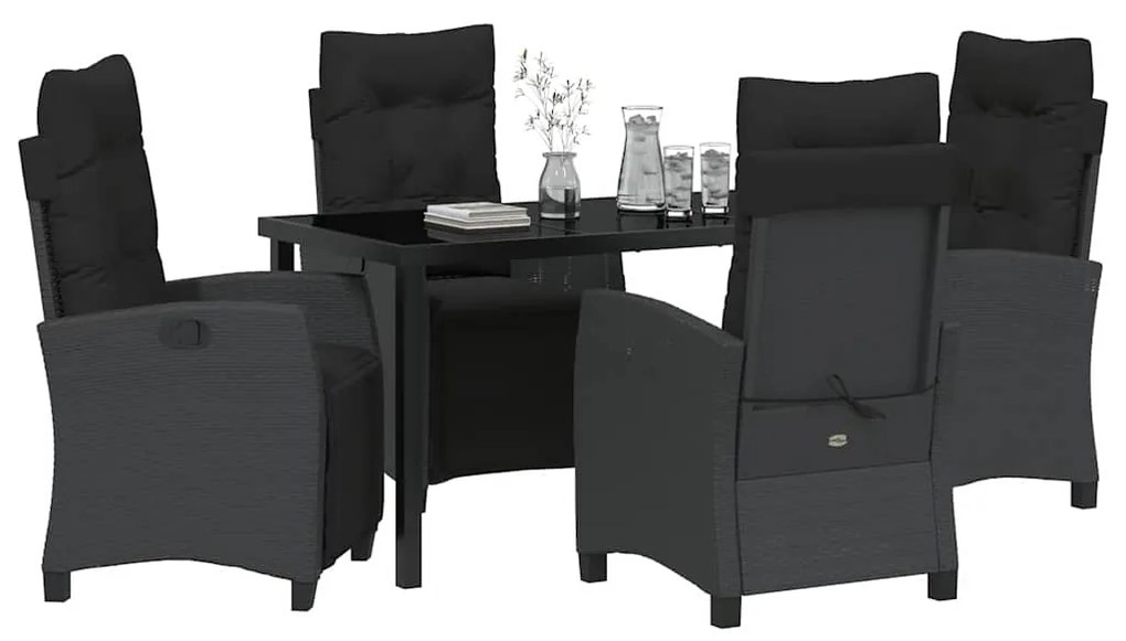 vidaXL Σέτ φαγητού για κήπο 5 pcs Μαύρο συνθετικό ρατάν