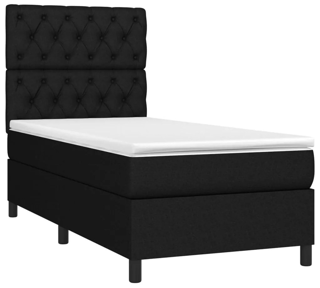 vidaXL Κρεβάτι Boxspring με Στρώμα & LED Μαύρο 80x200 εκ. Υφασμάτινο