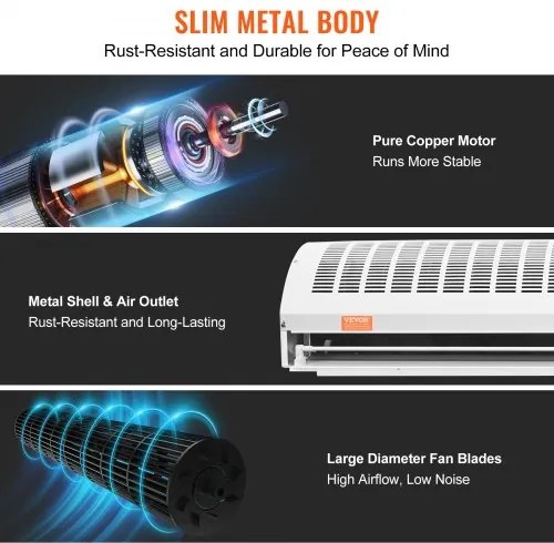VEVOR 1.5m Commercial Indoor Air Curtain Super Power 2 Speeds 3566m³/h, UL Certified Wall Mounted Air Curtains for Doors, Indoor Over Door Fan with Heavy Duty Limit Switch, Easy-Install Unheated