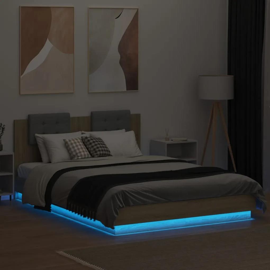 vidaXL Πλαίσιο Κρεβατιού με Κεφαλάρι/LED Sonoma δρυς 120x200 εκ.