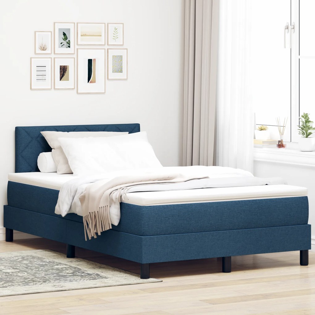 vidaXL Κρεβάτι Box Spring με Στρώμα Μπλε 120x200 εκ. Υφάσματος