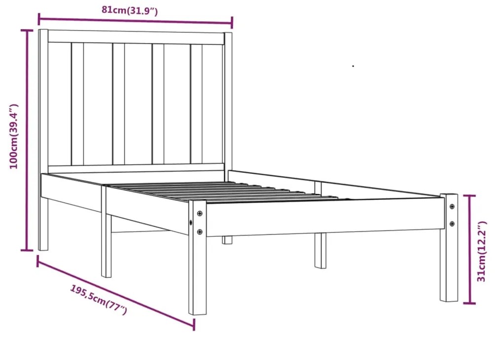 ΠΛΑΙΣΙΟ ΚΡΕΒΑΤΙΟΥ 75X190 ΕΚ. ΑΠΟ ΜΑΣΙΦ ΠΕΥΚΟ 2FT6 SMALL SINGLE 3105096