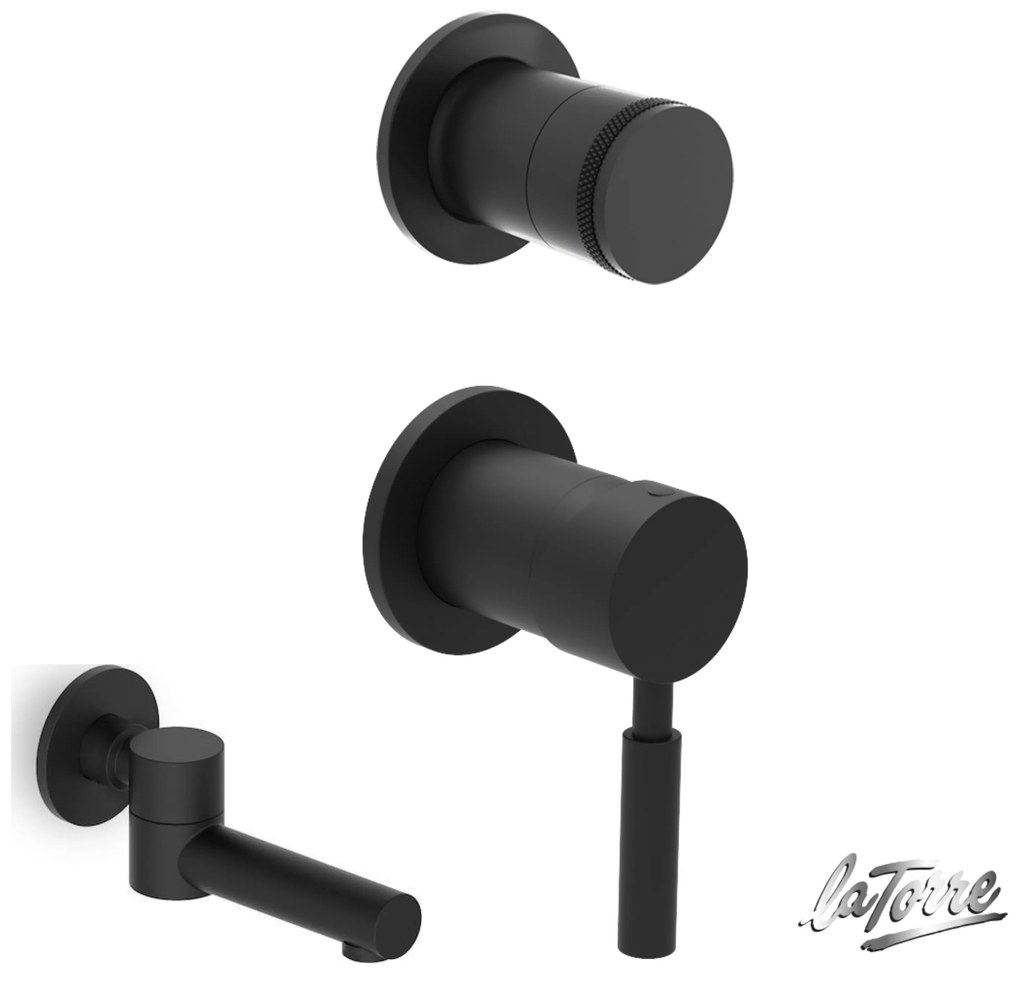 La Torre NEW TECH Black matt 12051SP-400 34374-400 Μίκτης εντοιχισμού+εκτροπέας περιστροφικός 2 εξόδων+Περιστρεφόμενο Στόμιο