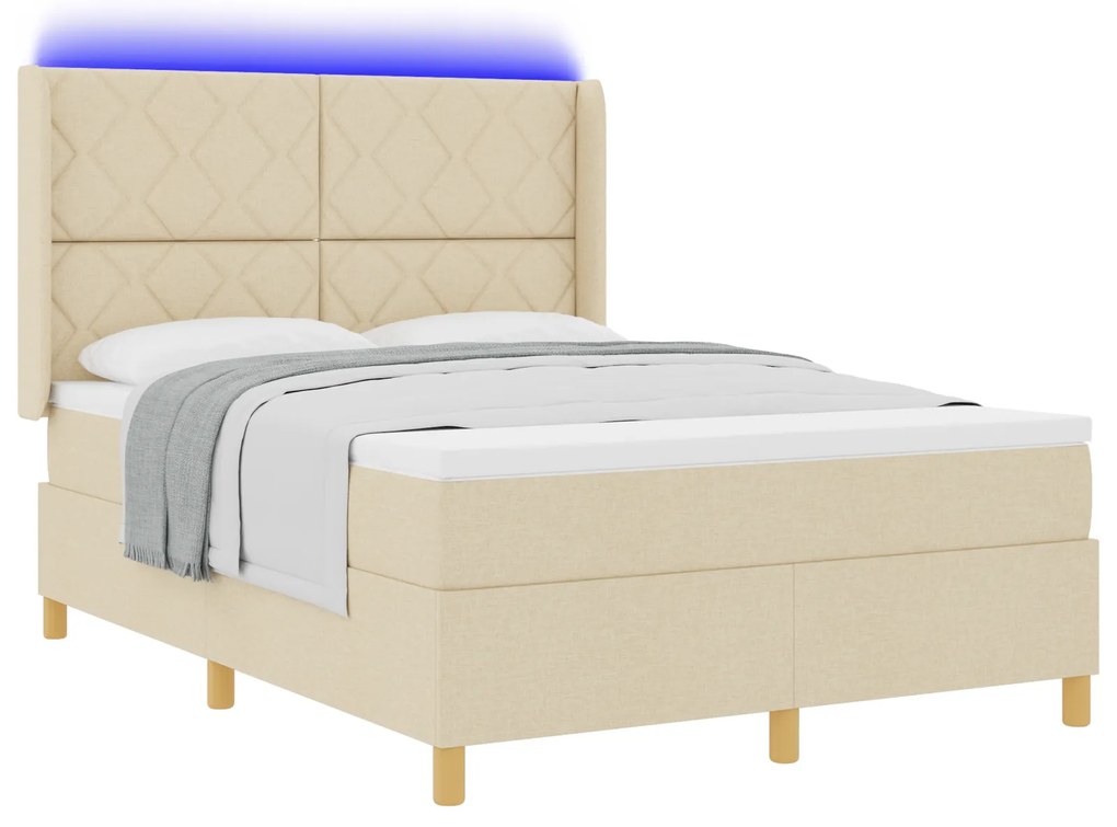 vidaXL Κρεβάτι με Στρώμα & LED Κρεμ 140x200 εκ Fabric