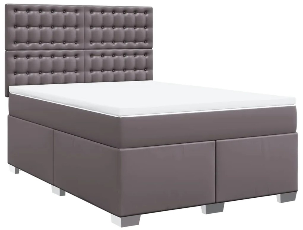 vidaXL Κρεβάτι Boxspring με Στρώμα Γκρι 140x190εκ. από Συνθετικό Δέρμα