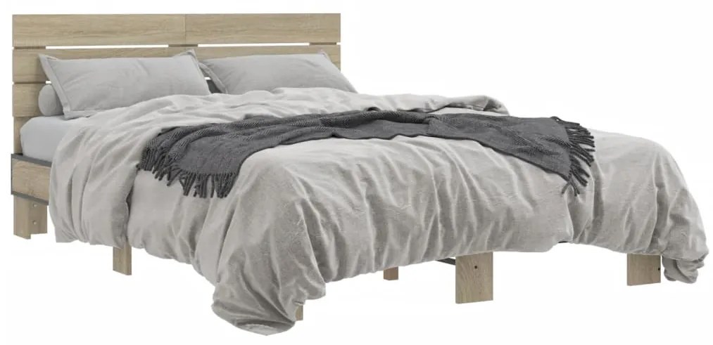 vidaXL Πλαίσιο Κρεβατιού Sonoma Δρυς 120x190 εκ. Επεξ. Ξύλο & Μέταλλο