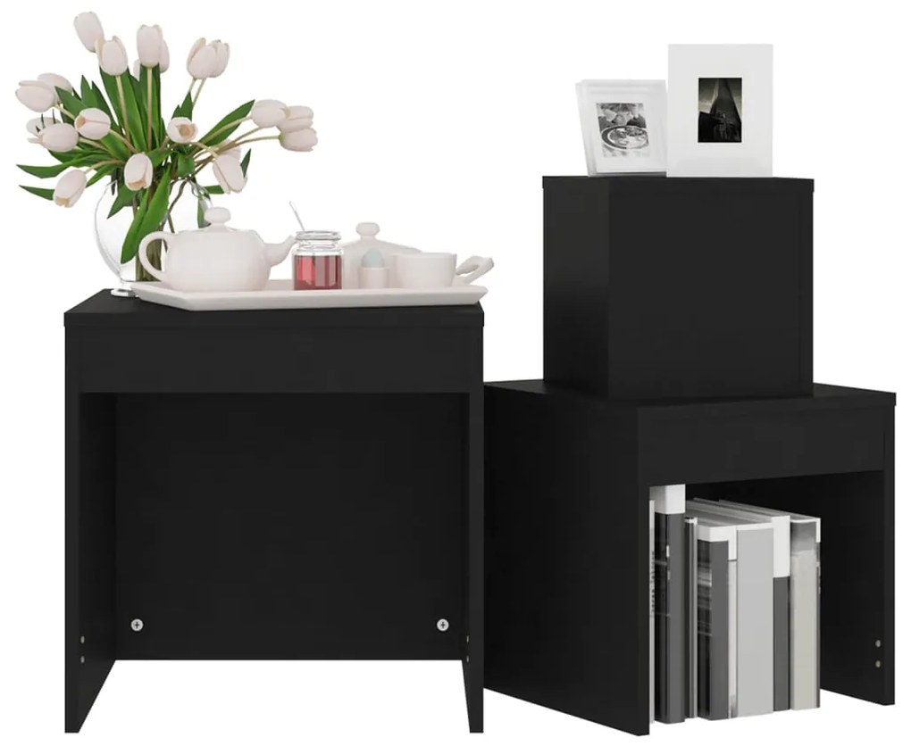 vidaXL Τραπεζάκια Ζιγκόν 3 τεμ. Μαύρα από Επεξεργασμένο Ξύλο