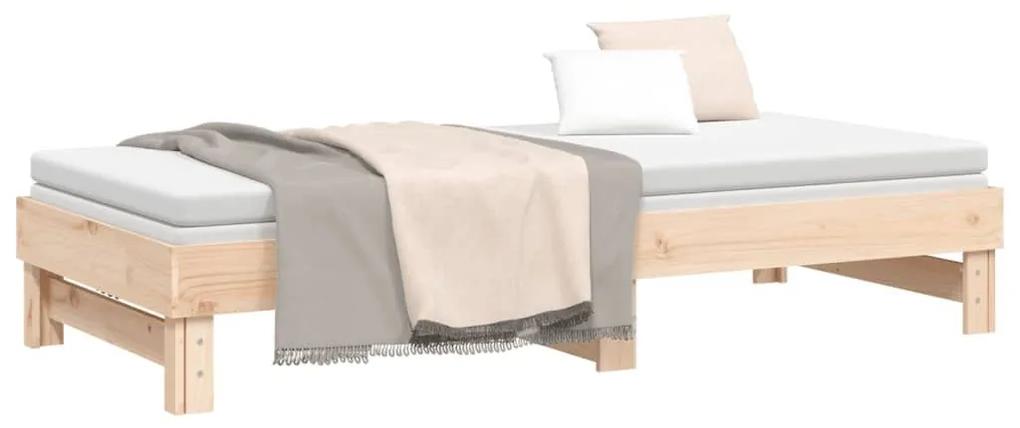 Καναπές Κρεβάτι Συρόμενος 2x(100x200) εκ. από Μασίφ Ξύλο Πεύκου - Καφέ