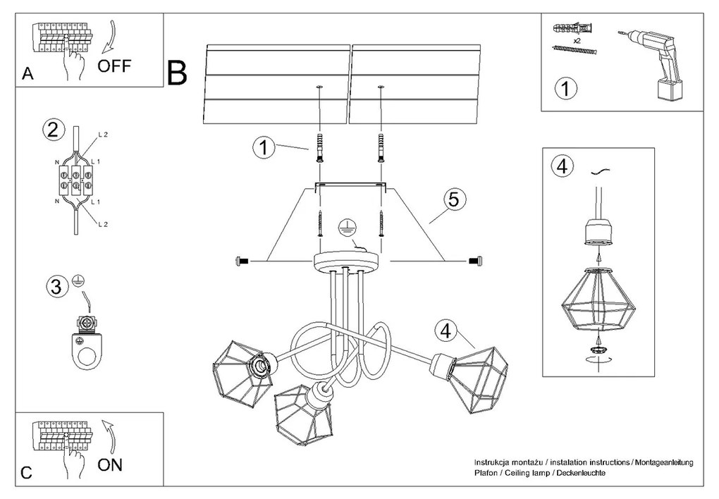 Sollux Κρεμαστό φωτιστικό Artemis 3,μαύρο,3xE14/40W,μαύρο