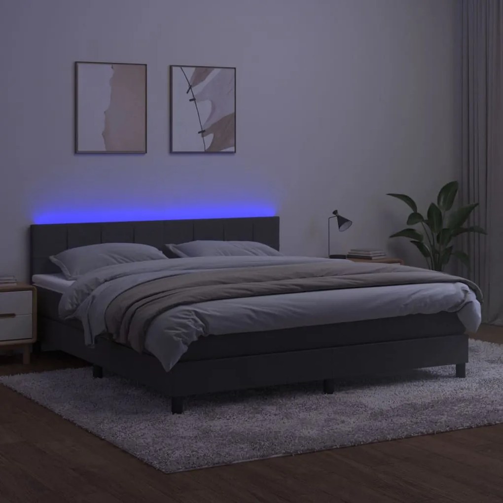 Κρεβάτι Boxspring με Στρώμα &amp; LED Σκ. Γκρι 160x200εκ. Βελούδινο - Γκρι