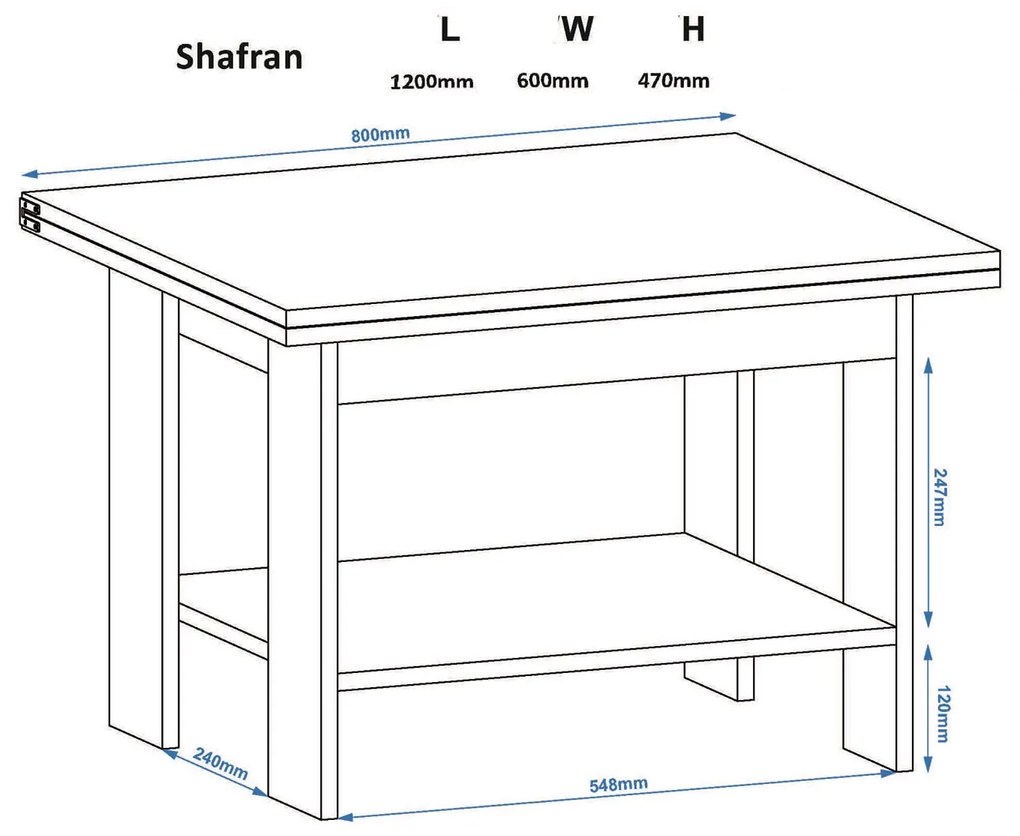 Ορθογώνιο Τραπεζάκι Σαλονιού Ξύλινο Επεκτεινώμενο SHAFRAN Τρούφα Μ60(+60)xΠ60xΥ47εκ.