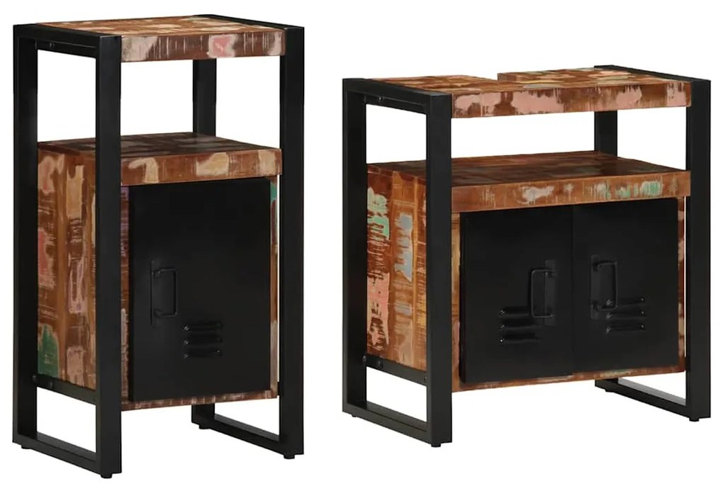 vidaXL Σετ Επίπλων Μπάνιου με ράφι 2 pcs Καφέ Στερεό ανακτημένο ξύλο