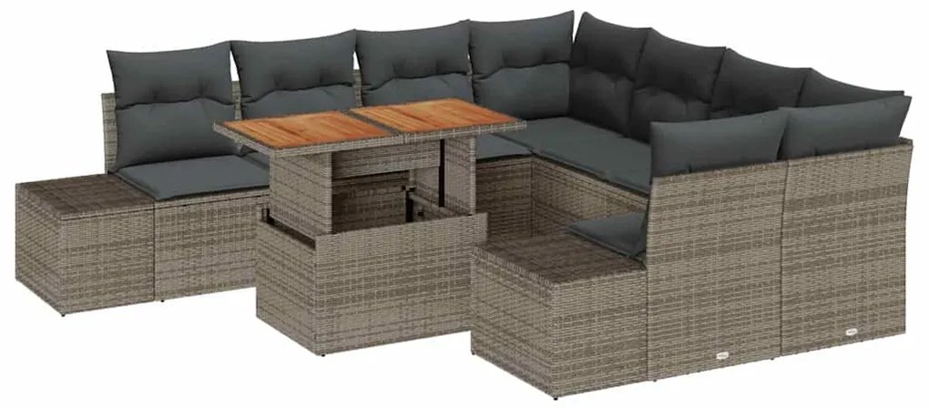 vidaXL Σετ Καναπέ Κήπου με αποθήκευση 9 pcs Γκρι Πολυ ράταν