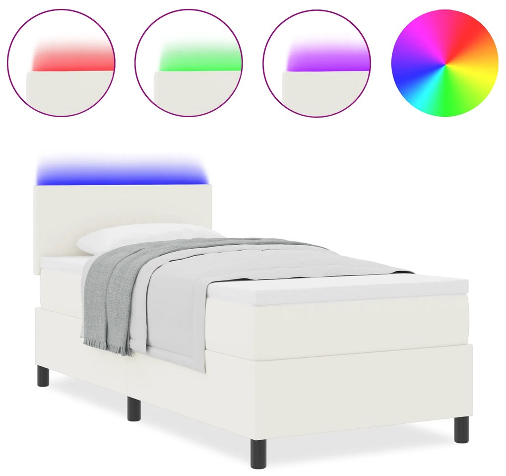 vidaXL Κρεβάτι Box Spring με Στρώμα & LED Κρεμ 80x200 εκ Κορντούρα