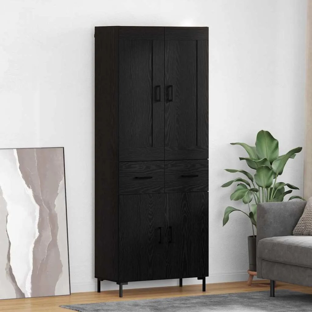 Highboard με συρτάρι 2 pcs Μαύρη Οξυά Επεξεργασμένο ξύλο