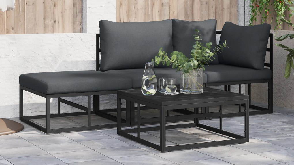 vidaXL Σετ Καναπέ Κήπου 3 pcs Μαύρο 211.5 x 71.5 x 71 εκ Αλουμίνιο