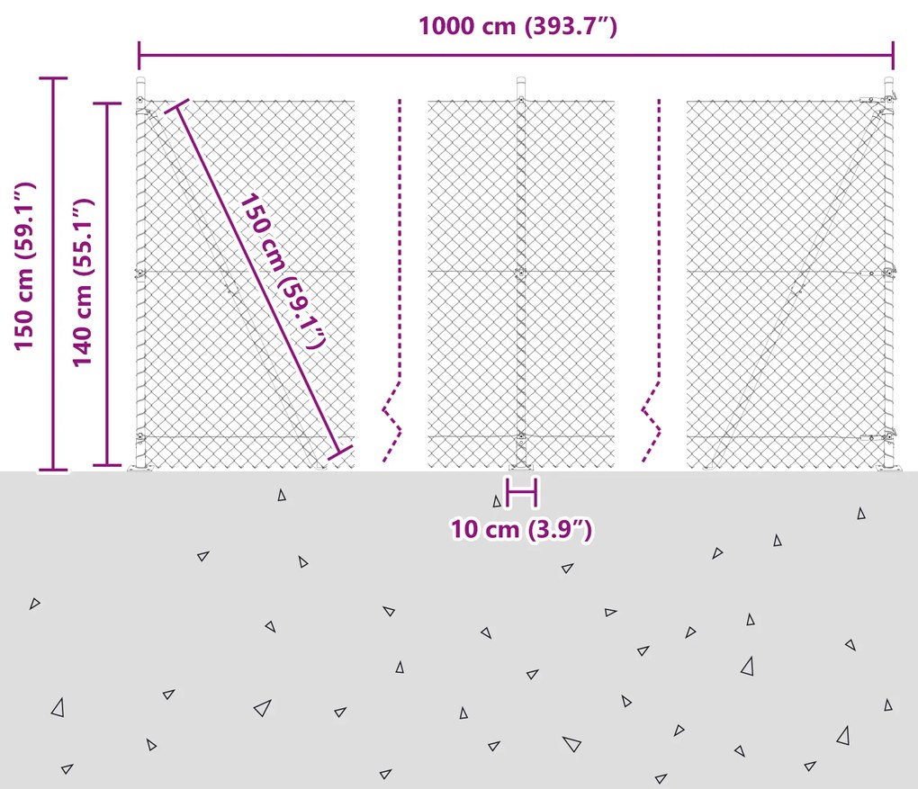 vidaXL Φράχτης αλυσίδας με 7 φλαντζωτές κολώνες 1.4x10 μ. γαλβανισμένου χάλυβα
