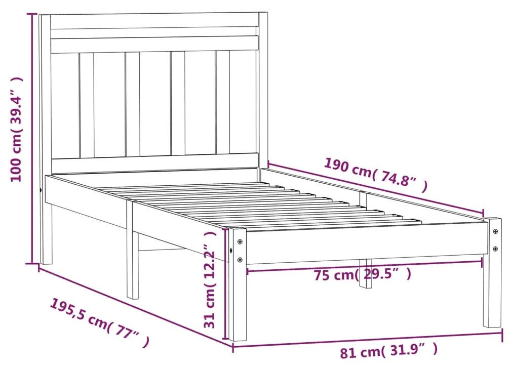 ΠΛΑΙΣΙΟ ΚΡΕΒΑΤΙΟΥ ΜΑΥΡΟ 75X190 ΕΚ. ΜΑΣΙΦ ΞΥΛΟ 2FT6 SMALL SINGLE 3100553