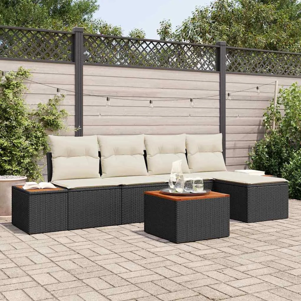 vidaXL Σετ Καναπέ Κήπου 6 pcs Μαύρο και κρεμ 184 x 62 x 85 εκ.