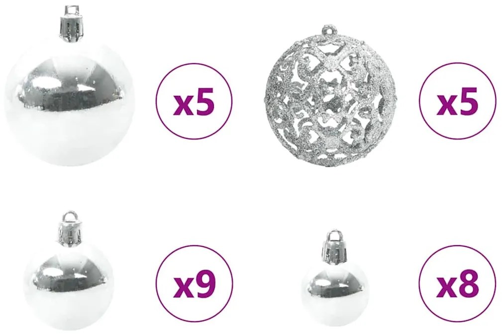 vidaXL Σετ Χριστουγεννιάτικων Στρογγυλών Μπαλίτσων 61 pcs Ασημί