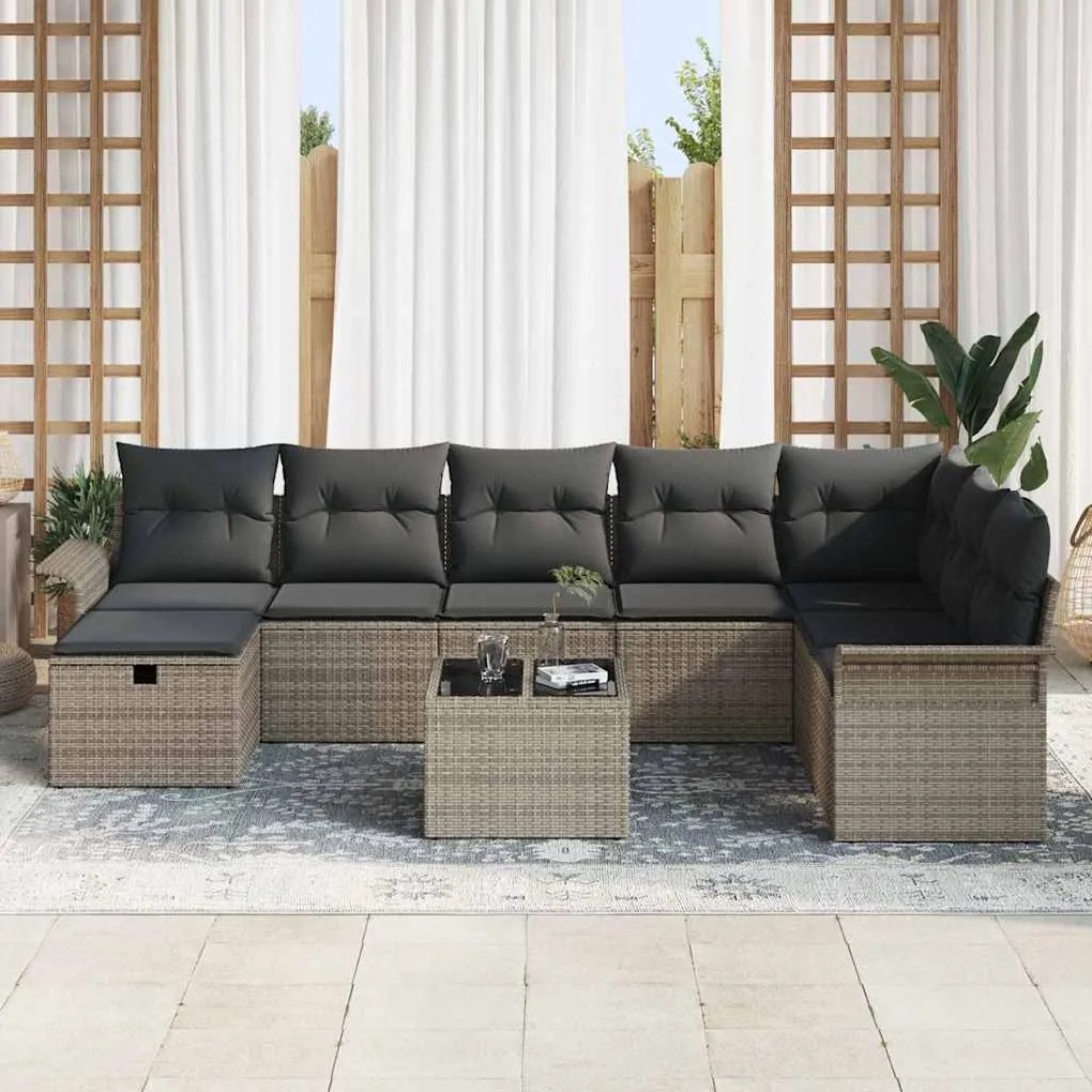 vidaXL Σετ Καναπέ Κήπου 9 pcs Γκρι 297.5 x 187.5 x 85 εκ Πολυ ράταν