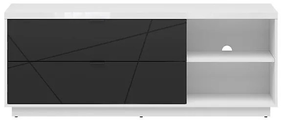 Τραπέζι Tv Boston CE104, Γυαλιστερό λευκό, Μαύρο ματ, Αριθμός συρταριών: 2, 156x61x43cm, 43 kg | Epipla1.gr