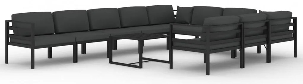 vidaXL Σαλόνι Κήπου 11 Τεμαχίων Ανθρακί Αλουμινίου με Μαξιλάρια