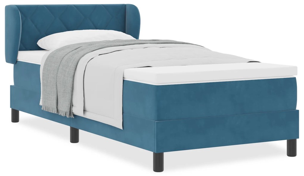 vidaXL Κρεβάτι Box Spring με Στρώμα Σκούρο Μπλε 90x190 εκ. Βελούδο